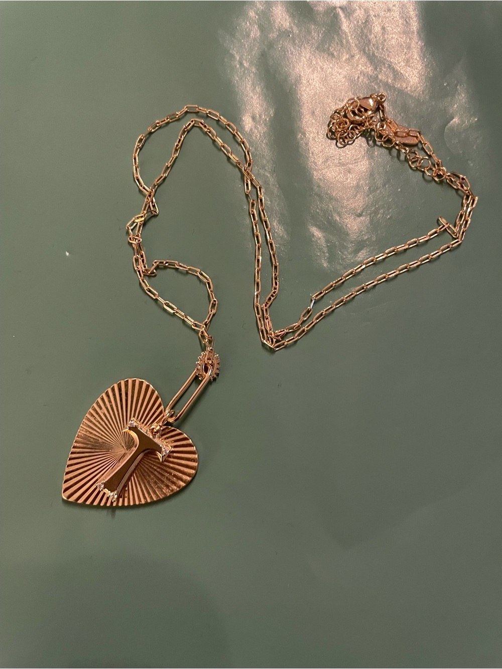 Gold Heart Pendant Necklace with letter T Accent - Women Jewelry